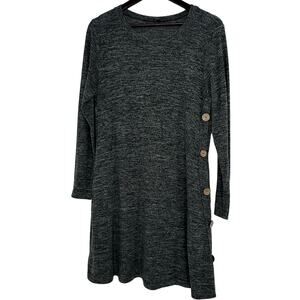 Black & Gray Basic Tunic Dress Long Sleeve Large Basic Casual Cozycore Normcore